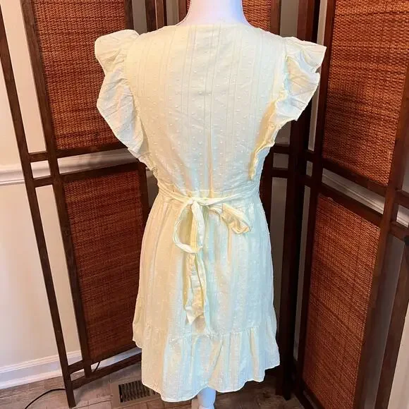 Lulu’s Dreaming of You Yellow Dress Ruffled Size Medium Flutter Sleeves - Picture 6 of 9